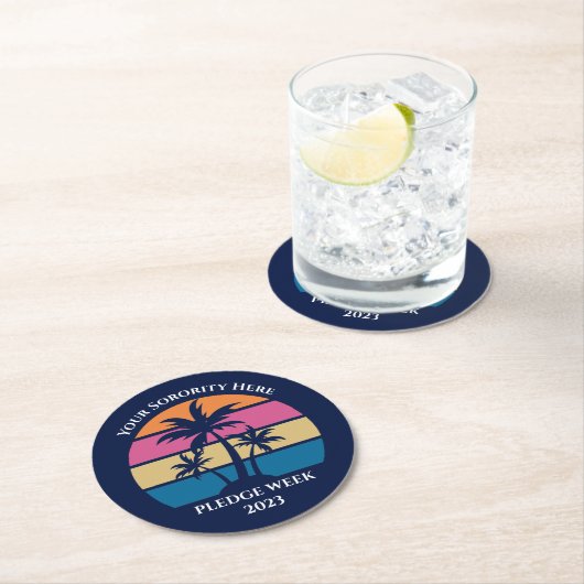 Aangepaste Sorority Plezier Week Beach Party Blauw Ronde Kartonnen Onderzetter (Insitu)