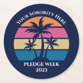 Aangepaste Sorority Plezier Week Beach Party Blauw Ronde Kartonnen Onderzetter (Voorkant)