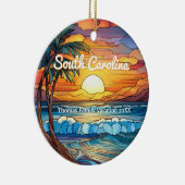 Aangepaste South Carolina Trip Faux Glas in lood Keramisch Ornament (Rechts)