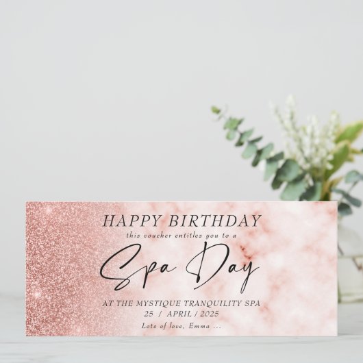 Aangepaste spa dag Roos gouden voucher certificaat Kaart (Staand voorkant)