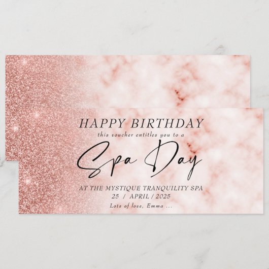 Aangepaste spa dag Roos gouden voucher certificaat Kaart (Voorkant / Achterkant)