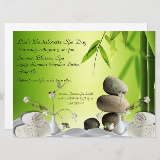 Aangepaste Spa Dag Serene Bachelorette nodigt u ui Kaart (Voorkant / Achterkant)