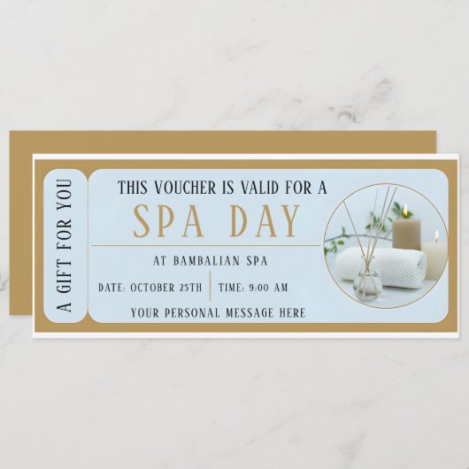 Aangepaste spa dag voucher cadeaubon kaart (Voorkant / Achterkant)
