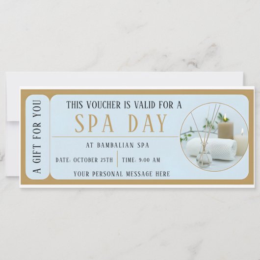 Aangepaste spa dag voucher cadeaubon kaart (Voorkant)
