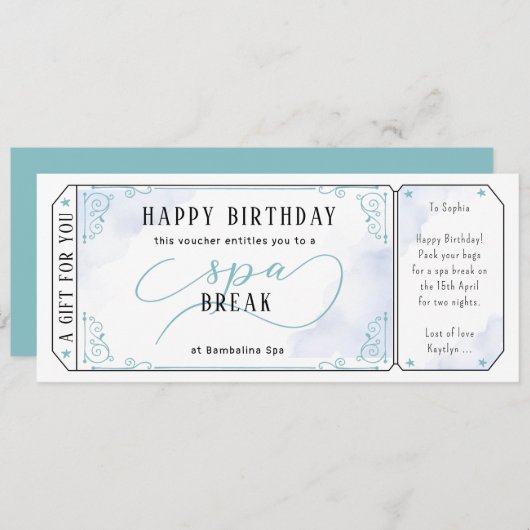 Aangepaste Spa Day Massage Blue Voucher Certificaa Kaart (Voorkant / Achterkant)