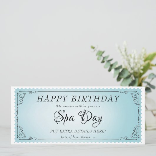 Aangepaste Spa Day Massage Blue Voucher Certificaa Kaart (Staand voorkant)
