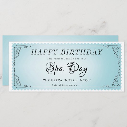 Aangepaste Spa Day Massage Blue Voucher Certificaa Kaart (Voorkant / Achterkant)