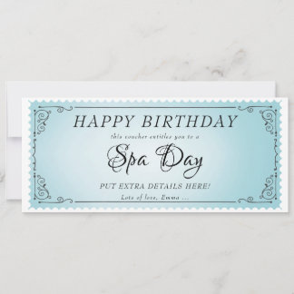 Aangepaste Spa Day Massage Blue Voucher Certificaa Kaart
