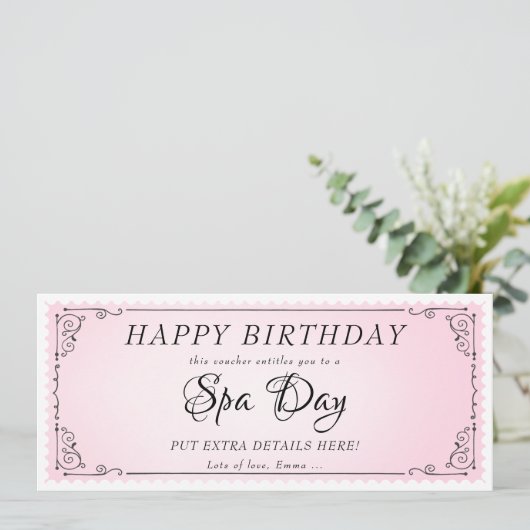 Aangepaste Spa Day Massage Roze Voucher Certificaa Kaart (Staand voorkant)