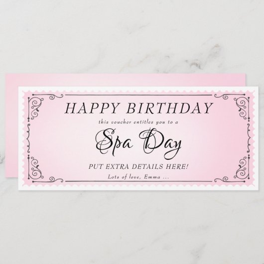 Aangepaste Spa Day Massage Roze Voucher Certificaa Kaart (Voorkant / Achterkant)