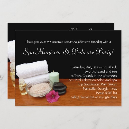 Aangepaste Spa Manicure & Pedicure Party uitnodigi Kaart (Voorkant / Achterkant)