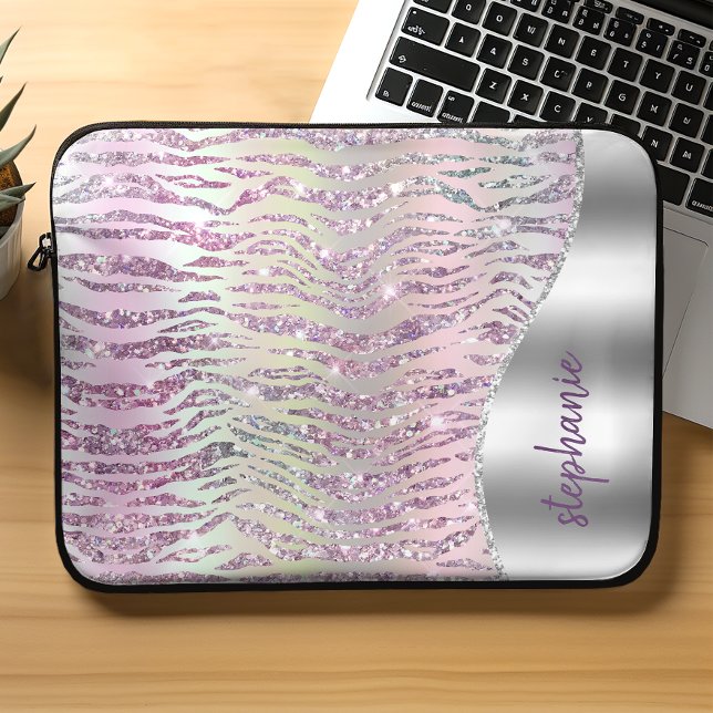 Aangepaste Sparkly Pink Diamond Tiger Stripes Laptop Sleeve (Creator heeft geüpload)