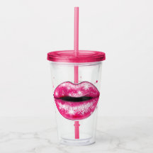 Aangepaste Sparkly Pink Love Lips Acrylic Tumble