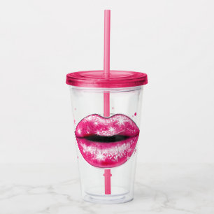 Aangepaste Sparkly Pink Love Lips Acrylic Tumble Acryl Drinkbeker