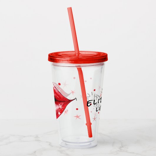 Aangepaste Sparkly Red Lips Acryltumbler Acryl Drinkbeker (Links)
