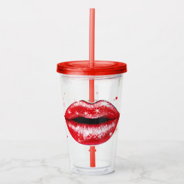 Aangepaste Sparkly Red Lips Acryltumbler Acryl Drinkbeker