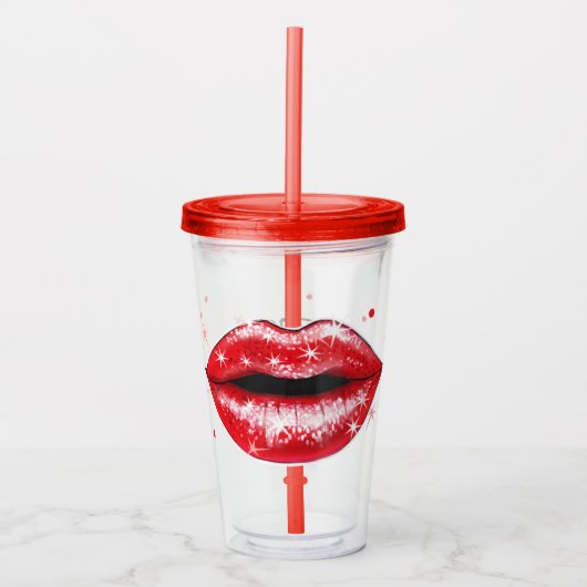Aangepaste Sparkly Red Lips Acryltumbler Acryl Drinkbeker (Voorkant)
