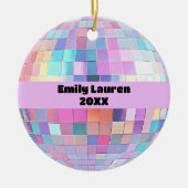 Aangepaste Sparkly Roze & Regenboog Disco Ball Ker Keramisch Ornament (Voorkant)