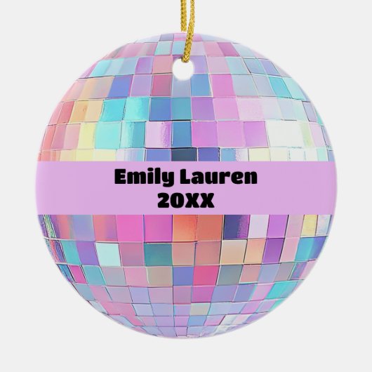 Aangepaste Sparkly Roze & Regenboog Disco Ball Ker Keramisch Ornament (Voorkant)