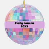 Aangepaste Sparkly Roze & Regenboog Disco Ball Ker Keramisch Ornament (Achterkant)