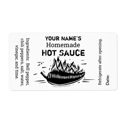 Aangepaste speciale hotsauce Woodcut Black Chili Etiket (Voorkant)