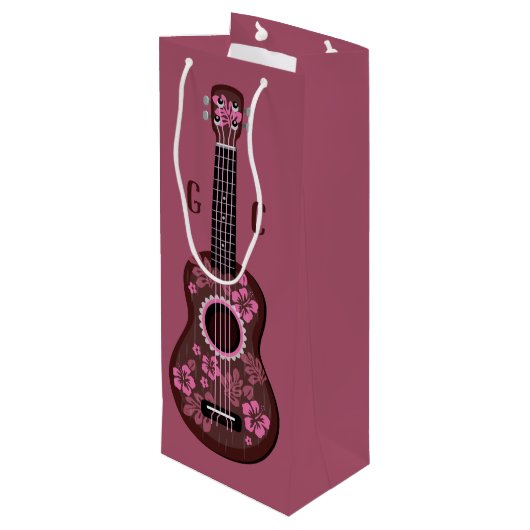 Aangepaste speciale monogram wijnzak Ukulele Wijn Cadeautas (Achterkant Gekanteld)
