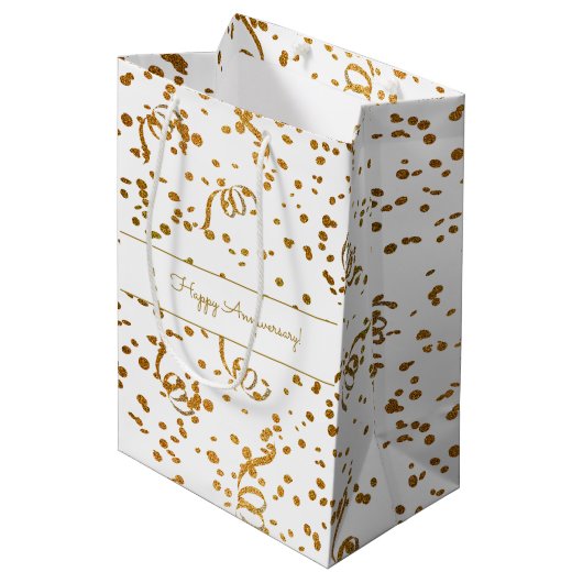 Aangepaste speciale Occasion Gold Confetti Streame Medium Cadeauzakje (Voorkant Gekanteld)