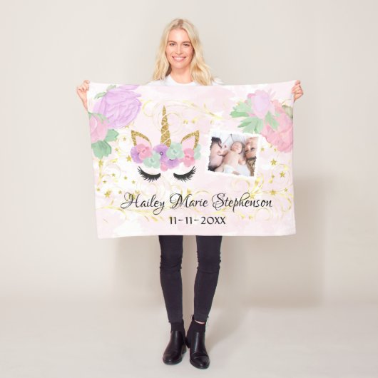 Aangepaste speciale Unicorn Baby Girls Foto Fleece Deken (In situ)