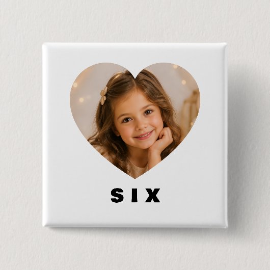 Aangepaste speld knop meisje leeftijd 6 vierkante button 5,1 cm (Voorkant)