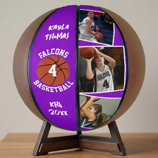 Aangepaste Speler Foto's Team Naam en Nummer Paars Basketbal