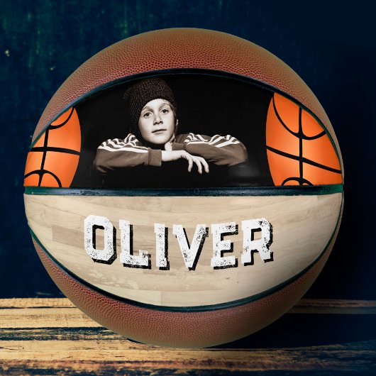 Aangepaste Speler Naam Houten Vloer Foto  Basketbal