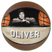 Aangepaste Speler Naam Houten Vloer Foto  Basketbal (Voorkant)