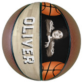 Aangepaste Speler Naam Houten Vloer Foto  Basketbal (Verticaal)