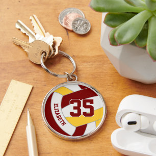 Aangepaste Speler Naam Maroon Gold Volleyball Sleutelhanger