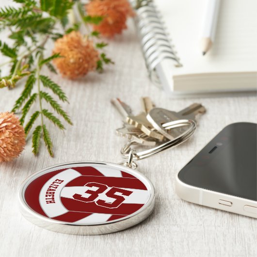 Aangepaste Speler Naam Maroon Volleyball Sleutelhanger (Zijkant)