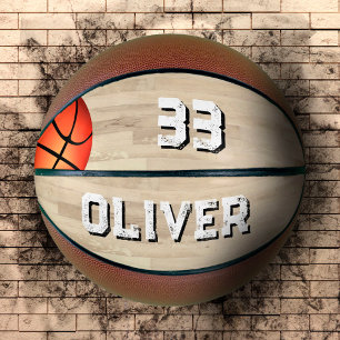 Aangepaste Speler Naam & Nummer Court Houten Vloer Basketbal