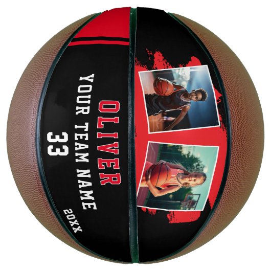 Aangepaste Speler Naam Nummer Team 2 Foto Basketbal (Verticaal)