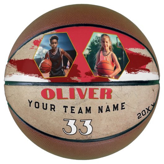 Aangepaste Speler Naam Nummer Team 2 Foto Basketbal (Voorkant)