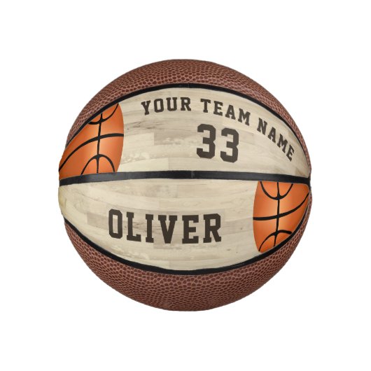 Aangepaste Speler Naam Team Nummer Houten Vloer Basketbal (Voorkant)