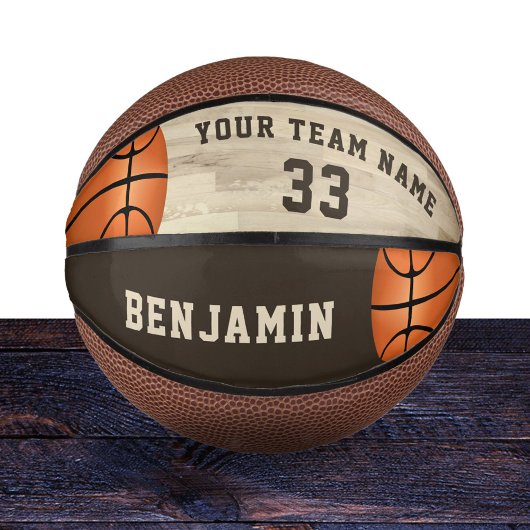Aangepaste Speler Naam Team Nummer Houten Vloer Basketbal