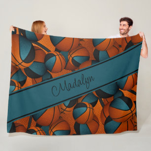 aangepaste spelersnaam blauwgroen zwart basketball fleece deken