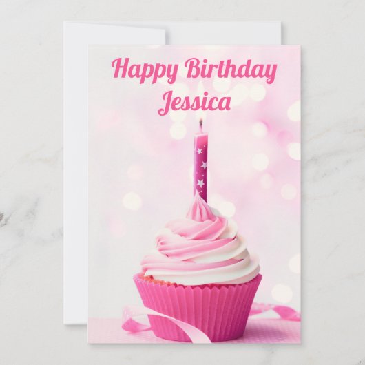 Aangepaste spoedroze cupcake Foto Happy Birthday Kaart (Voorkant)