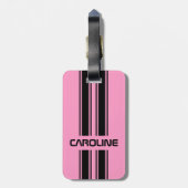 Aangepaste spoelroze zwarte racesport Stripe Bagagelabel (Achterkant verticaal)
