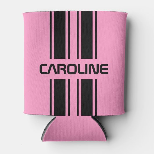 Aangepaste spoelroze zwarte racesport Stripe Blikjeskoeler (Voorkant)