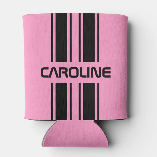 Aangepaste spoelroze zwarte racesport Stripe Blikjeskoeler (Achterkant)