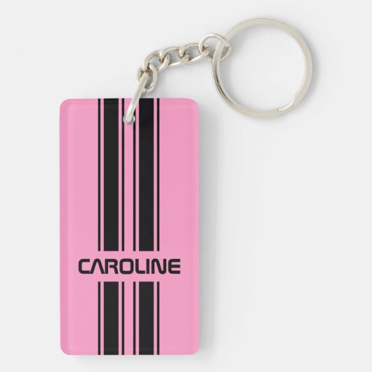 Aangepaste spoelroze zwarte racesport Stripe Sleutelhanger (achterkant)