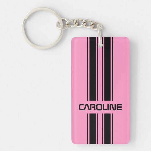 Aangepaste spoelroze zwarte racesport Stripe Sleutelhanger (Voorkant)