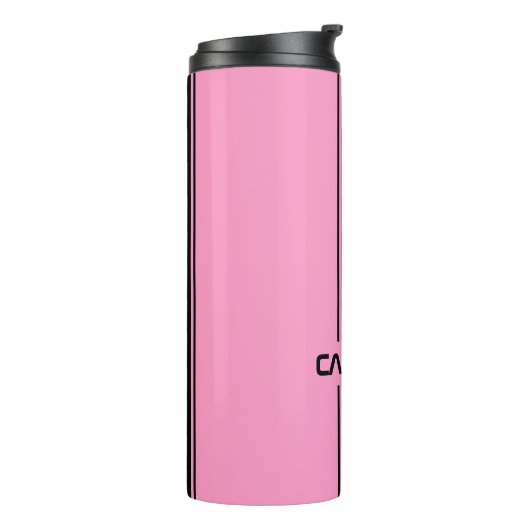 Aangepaste spoelroze zwarte racesport Stripe Thermosbeker (Gedraaid links)