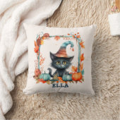 Aangepaste Spooky Black Cat Witch Pumpkin Hallowee Kussen (Deken)