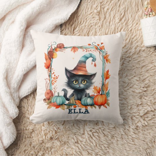 Aangepaste Spooky Black Cat Witch Pumpkin Hallowee Kussen (Deken)